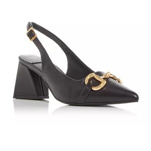 Jeffrey Campbell Black Nakita Slingbavk Block Heels Pumps Pointed Toe Gold 8.5